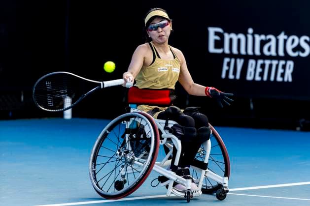 MELBOURNE, VIC - JANUARY 23: Momoko Ohtani of Japan in action during round 1 of the wheelchair event in the 2024 Australian Open on January 23 2024, at Melbourne Park in Melbourne, Australia. (Photo by Jason Heidrich Icon Sportswire) TENNIS: JAN 23 Australian Open EDITORIAL USE ONLY Icon240123140