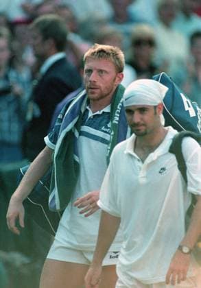 Boris Becker and Andre Agassi in London during the Wilbildon Grand Slam 1995. 