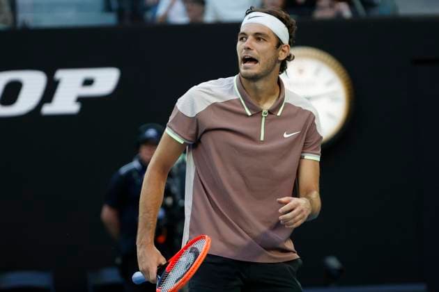 January 23, 2024, Melbourne, Victoria, Australia: Tayor Fritz (USA) in action during their quarterfinals match against Novak Djokovic (SRB) on day 10 of the 2024 Australian Open at Melbourne Park on January 23, 2024 in Melbourne, Australia. Melbourne Australia - ZUMAl131 20240123_zsp_l131_035 Copyright: xCiroxDexLucax