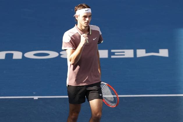 International Tennis match - Australian Open Tayor Fritz (USA) in action during their quarterfinals match against Novak Djokovic (SRB) during Australian Open, International Tennis match in Melbourne, Australia, January 23 2024 Melbourne Australia  Copyright: xIPAxSport ABACAx