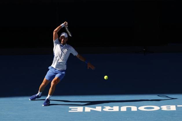 International Tennis match - Australian Open Novak Djokovic (SRB) in action during their quarterfinals match against Tayor Fritz (USA) during Australian Open, International Tennis match in Melbourne, Australia, January 23 2024 Melbourne Australia  Copyright: xIPAxSport ABACAx