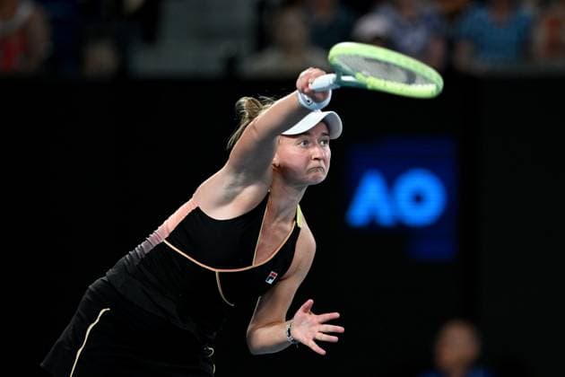TENNIS AUSTRALIAN OPEN, Barbora Krejcikova of the Czech Republic serves during her quarter final match against Aryna Sabelenka of Belarus on Day 10 of the 2024 Australian Open at Melbourne Park in Melbourne, Tuesday, January 23, 2024. ( NO ARCHIVING, EDITORIAL USE ONLY, NO USE IN BOOKS WITHOUT CONSENT MELBOURNE VICTORIA AUSTRALIA  Copyright: xLUKASxCOCHx 20240123001892576287