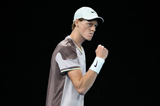 TENNIS AUSTRALIAN OPEN, Jannik Sinner of Italy gestures during his quarter final match against Andrey Rublev of Russia on Day 10 of the 2024 Australian Open at Melbourne Park in Melbourne, Tuesday, January 23, 2024. ( NO ARCHIVING, EDITORIAL USE ONLY, NO USE IN BOOKS WITHOUT CONSENT MELBOURNE VICTORIA AUSTRALIA  Copyright: xLUKASxCOCHx 20240123001892593577