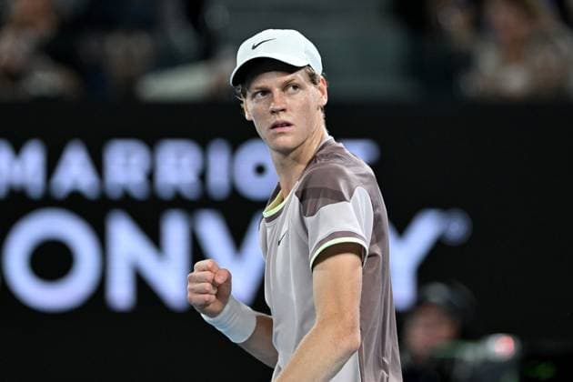 TENNIS AUSTRALIAN OPEN, Jannik Sinner of Italy reacts after winning the first set during his quarter final match against Andrey Rublev of Russia on Day 10 of the 2024 Australian Open at Melbourne Park in Melbourne, Tuesday, January 23, 2024. ( NO ARCHIVING, EDITORIAL USE ONLY, NO USE IN BOOKS WITHOUT CONSENT MELBOURNE VICTORIA AUSTRALIA  Copyright: xLUKASxCOCHx 20240123001892601506