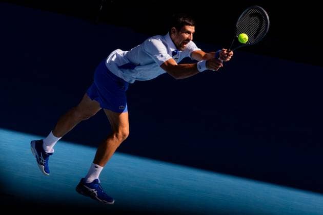 (240123) -- MELBOURNE, Jan. 23, 2024 -- Novak Djokovic competes during the men s singles quarterfinal match between Novak Djokovic of Serbia and Taylor Fritz of the United States at Australian Open tennis tournament in Melbourne, Australia, Jan. 23, 2024. (Photo by Xinhua) (SP)AUSTRALIA-MELBOURNE-TENNIS-AUSTRALIAN OPEN ChuxChen 