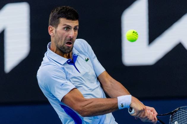 (240123) -- MELBOURNE, Jan. 23, 2024 -- Novak Djokovic competes during the men s singles quarterfinal match between Novak Djokovic of Serbia and Taylor Fritz of the United States at Australian Open tennis tournament in Melbourne, Australia, Jan. 23, 2024. (Photo by Xinhua) (SP)AUSTRALIA-MELBOURNE-TENNIS-AUSTRALIAN OPEN ChuxChen 