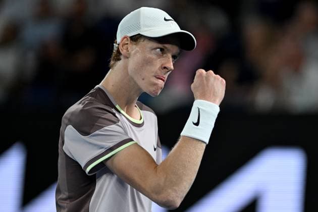 TENNIS AUSTRALIAN OPEN, Jannik Sinner of Italy gestures during his quarter final match against Andrey Rublev of Russia on Day 10 of the 2024 Australian Open at Melbourne Park in Melbourne, Tuesday, January 23, 2024. ( NO ARCHIVING, EDITORIAL USE ONLY, NO USE IN BOOKS WITHOUT CONSENT MELBOURNE VICTORIA AUSTRALIA  Copyright: xLUKASxCOCHx 20240124001892620479