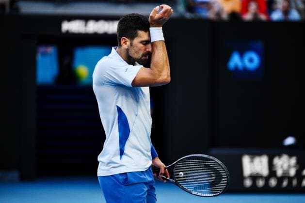 Novak Djokovic (SRB) reacts during his quarter-final match Australian Open, Day Ten, Tennis, Melbourne Park, Melbourne, Australia - 23 Jan 2024  Copyright: xJamesxGourley Shutterstockx 14312084fw