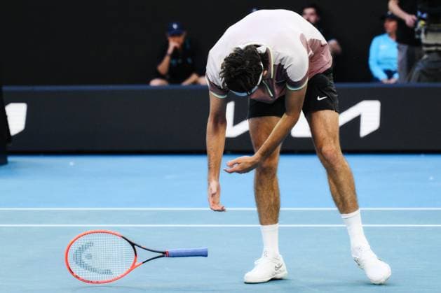 Taylor Fritz of USA drops his racket in frustration during his quarter-final match Australian Open, Day Ten, Tennis, Melbourne Park, Melbourne, Australia - 23 Jan 2024  Copyright: xJamesxGourley Shutterstockx 14312084fv