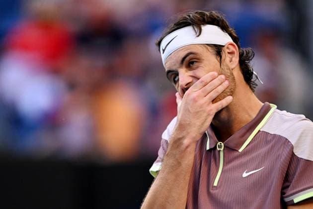 Taylor Fritz of USA frustrated during his quarter-final match Australian Open, Day Ten, Tennis, Melbourne Park, Melbourne, Australia - 23 Jan 2024  Copyright: xJamesxGourley Shutterstockx 14312084fz