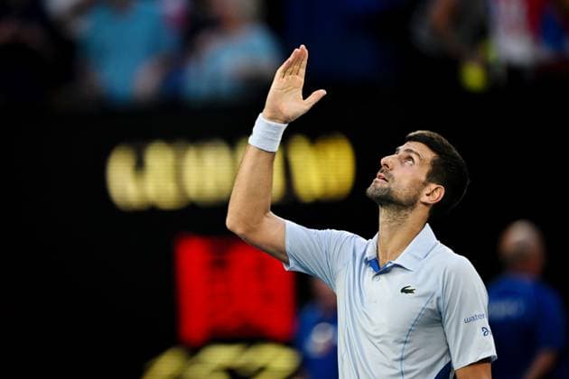 Novak Djokovic (SRB) celebrates winning his quarter-final match Australian Open, Day Ten, Tennis, Melbourne Park, Melbourne, Australia - 23 Jan 2024  Copyright: xJamesxGourley Shutterstockx 14312084go