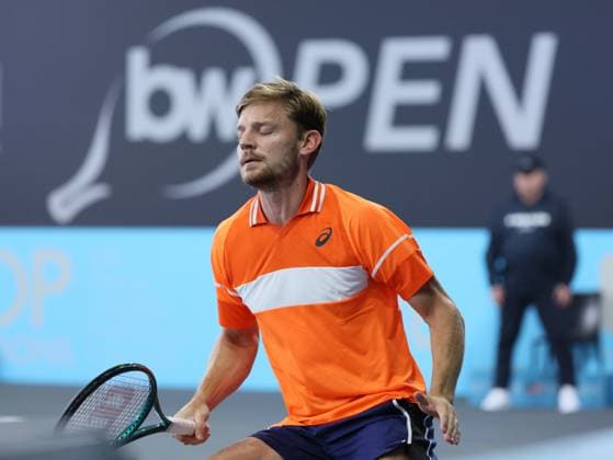 Belgian David Goffin pictured during a tennis match against his compatriot Bergs, in the first round of the men s singles at the BW Open ATP, Tennis Herren Challenger 125 tournament, in Louvain-la-Neuve, Tuesday 23 January 2024. THE BW Open takes place from 22 to 28 January. BENOITxDOPPAGNE  x84520158x