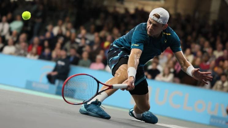 Belgian Zizou Bergs pictured in action during a tennis match against his compatriot Goffin, in the first round of the men s singles at the BW Open ATP, Tennis Herren Challenger 125 tournament, in Louvain-la-Neuve, Tuesday 23 January 2024. THE BW Open takes place from 22 to 28 January. BENOITxDOPPAGNE  x84520747x
