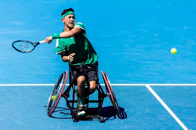 MELBOURNE, VIC - JANUARY 24: Tokito Oda of Japan in action during the Quarterfinals of the wheelchair event in the 2024 Australian Open on January 24 2024, at Melbourne Park in Melbourne, Australia. (Photo by Jason Heidrich Icon Sportswire) TENNIS: JAN 24 Australian Open EDITORIAL USE ONLY Icon240124017