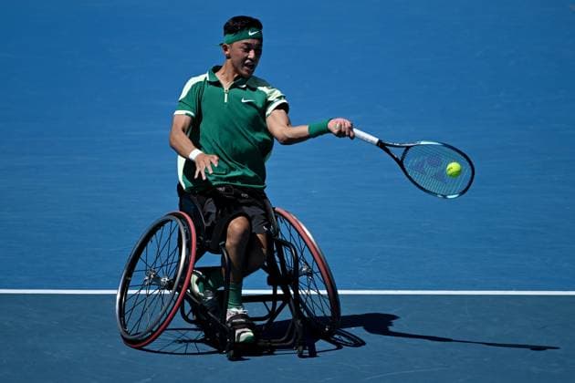 TENNIS AUSTRALIAN OPEN, Tokito Oda of Japan in action during his Men?s wheelchair quaterfinal match against Stephane Houdet of France on Day 11 of the 2024 Australian Open at Melbourne Park in Melbourne, Wednesday, January 24, 2024. ( NO ARCHIVING, EDITORIAL USE ONLY, NO USE IN BOOKS WITHOUT CONSENT MELBOURNE VICTORIA AUSTRALIA  Copyright: xJAMESxROSSx 20240124001892837211