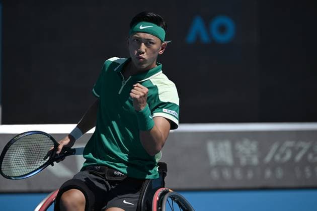 TENNIS AUSTRALIAN OPEN, Tokito Oda of Japan in action during his Men?s wheelchair quaterfinal match against Stephane Houdet of France on Day 11 of the 2024 Australian Open at Melbourne Park in Melbourne, Wednesday, January 24, 2024. ( NO ARCHIVING, EDITORIAL USE ONLY, NO USE IN BOOKS WITHOUT CONSENT MELBOURNE VICTORIA AUSTRALIA  Copyright: xJAMESxROSSx 20240124001892837338