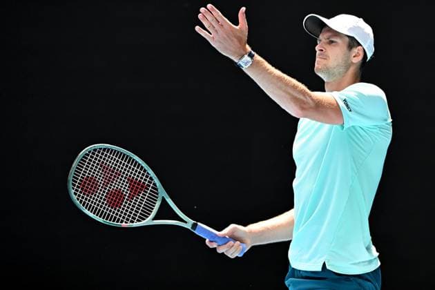 TENNIS AUSTRALIAN OPEN, Hubert Hurkacz of Poland reacts during his Quaterfinal match against Daniil Medvedev of Russia on Day 11 of the 2024 Australian Open at Melbourne Park in Melbourne, Wednesday, January 24, 2024. ( NO ARCHIVING, EDITORIAL USE ONLY, NO USE IN BOOKS WITHOUT CONSENT MELBOURNE VICTORIA AUSTRALIA  Copyright: xJAMESxROSSx 20240124001892882418