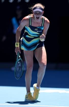 Dayana Yastremska of Ukraine celebrates Australian Open, Day Eleven, Tennis, Melbourne Park, Melbourne, Australia - 24 Jan 2024  Copyright: xEllaxLing Shutterstockx 14312087s