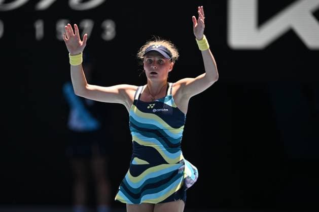 Dayana Yastremska (UKR) celebrates winning her Quarter Final match Australian Open, Day Eleven, Tennis, Melbourne Park, Melbourne, Australia - 24 Jan 2024  Copyright: xJamesxGourley Shutterstockx 14312088ag