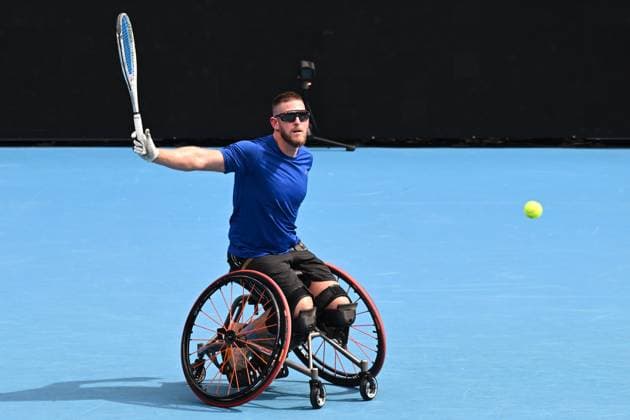 TENNIS AUSTRALIAN OPEN, Ben Weekes of Australia in action during his Men?s Wheelchair Doubles Quarterfinal against Alfie Hewett and Gordon Reid of United Kingdom on Day 11 of the 2024 Australian Open at Melbourne Park in Melbourne, Wednesday, January 24, 2024. ( NO ARCHIVING, EDITORIAL USE ONLY, NO USE IN BOOKS WITHOUT CONSENT MELBOURNE VICTORIA AUSTRALIA  Copyright: xJOELxCARRETTx 20240124001892905882