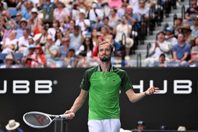 TENNIS AUSTRALIAN OPEN, Daniil Medvedev of Russia celebrates match point during his Quaterfinal win against Hubert Hurkacz of Poland on Day 11 of the 2024 Australian Open at Melbourne Park in Melbourne, Wednesday, January 24, 2024. ( NO ARCHIVING, EDITORIAL USE ONLY, NO USE IN BOOKS WITHOUT CONSENT MELBOURNE VICTORIA AUSTRALIA  Copyright: xJAMESxROSSx 20240124001892921562