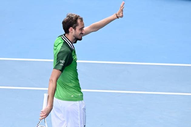 TENNIS AUSTRALIAN OPEN, Daniil Medvedev of Russia celebrates match point during his Quaterfinal win against Hubert Hurkacz of Poland on Day 11 of the 2024 Australian Open at Melbourne Park in Melbourne, Wednesday, January 24, 2024. ( NO ARCHIVING, EDITORIAL USE ONLY, NO USE IN BOOKS WITHOUT CONSENT MELBOURNE VICTORIA AUSTRALIA  Copyright: xJOELxCARRETTx 20240124001892921965