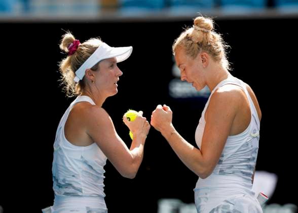 Storm Hunter cap Katerina Siniakova, Womens Doubles, Australian Open 2024, Melbourne Park, Melbourne, Victoria, Australia Copyright: xJuergenxHasenkopfx
