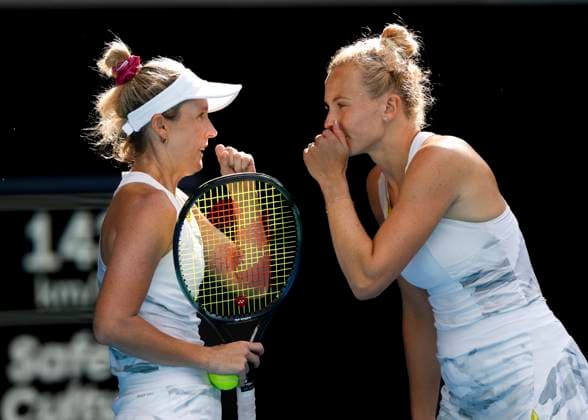 Storm Hunter cap Katerina Siniakova, Womens Doubles, Australian Open 2024, Melbourne Park, Melbourne, Victoria, Australia Copyright: xJuergenxHasenkopfx