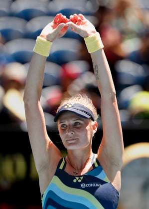 Dayana Yastremska cheers after the victory, jubilation, joy, emotion, tattoo, Australian Open 2024, Melbourne Park, Melbourne, Victoria, Australia Copyright: xJuergenxHasenkopfx