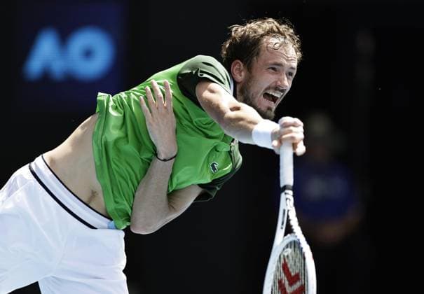 Tennis: Australian Open Russian tennis player Daniil Medvedev plays against Hubert Hurkacz of Poland in their quarterfinal match at the Australian Open tournament in Melbourne on Jan. 24, 2024.  A14AA0002371120P