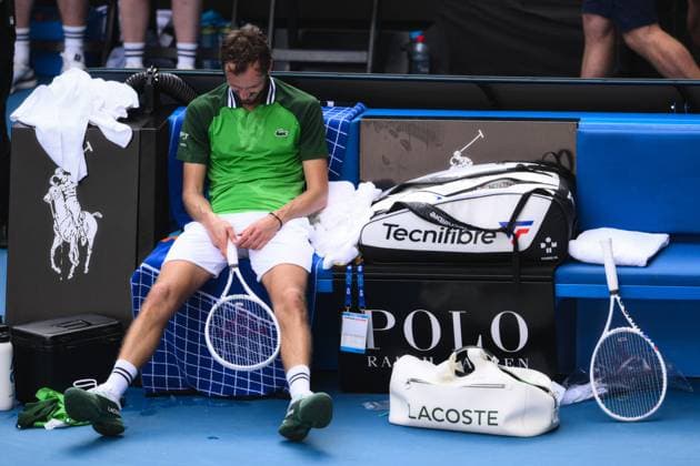 Daniil Medvedev celebrates winning his Quarter Final match Australian Open, Day Eleven, Tennis, Melbourne Park, Melbourne, Australia - 24 Jan 2024  Copyright: xJamesxGourley Shutterstockx 14312088dj