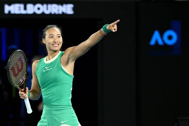 TENNIS AUSTRALIAN OPEN, Qinwen Zheng of China celebrates her Womens Quarterfinal win against Anna Kalinskaya of Russia on Day 11 of the 2024 Australian Open at Melbourne Park in Melbourne, Wednesday, January 24, 2024. ( NO ARCHIVING, EDITORIAL USE ONLY, NO USE IN BOOKS WITHOUT CONSENT MELBOURNE VICTORIA AUSTRALIA  Copyright: xJOELxCARRETTx 20240124001892974612