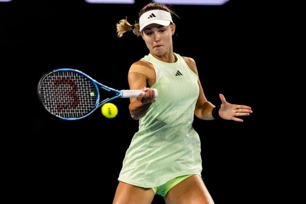 MELBOURNE, VIC - JANUARY 24: Anna Kalinskaya of Russia in action during the Quarterfinals of the 2024 Australian Open on January 24 2024, at Melbourne Park in Melbourne, Australia. (Photo by Jason Heidrich Icon Sportswire) TENNIS: JAN 24 Australian Open EDITORIAL USE ONLY Icon240124221
