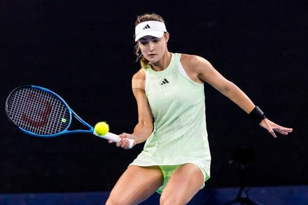 MELBOURNE, VIC - JANUARY 24: Anna Kalinskaya of Russia in action during the Quarterfinals of the 2024 Australian Open on January 24 2024, at Melbourne Park in Melbourne, Australia. (Photo by Jason Heidrich Icon Sportswire) TENNIS: JAN 24 Australian Open EDITORIAL USE ONLY Icon240124216