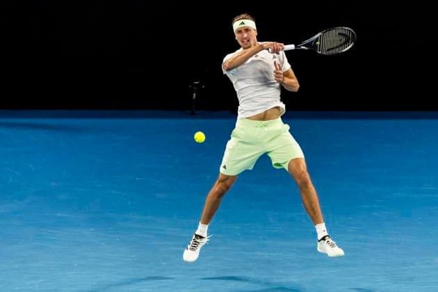 MELBOURNE, VIC - JANUARY 24: Alexander Zverev of Germany in action during the Quarterfinals of the 2024 Australian Open on January 24 2024, at Melbourne Park in Melbourne, Australia. (Photo by Jason Heidrich Icon Sportswire) TENNIS: JAN 24 Australian Open EDITORIAL USE ONLY Icon240124233