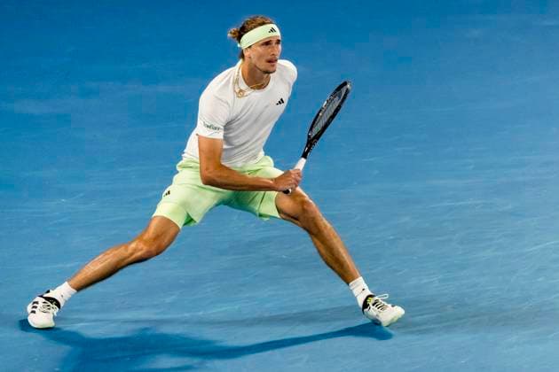 MELBOURNE, VIC - JANUARY 24: Alexander Zverev of Germany in action during the Quarterfinals of the 2024 Australian Open on January 24 2024, at Melbourne Park in Melbourne, Australia. (Photo by Jason Heidrich Icon Sportswire) TENNIS: JAN 24 Australian Open EDITORIAL USE ONLY Icon240124246
