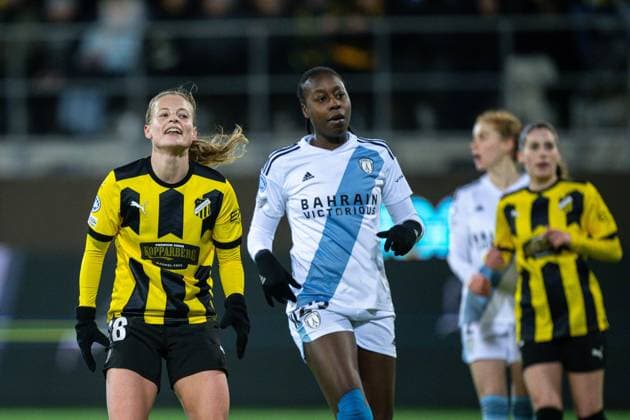 240124 Anna Anvegard of Häcken and Tennisoun Sissoko of Paris FC during the UEFA Women s Champions League football match between Häcken and Paris FC on January 24, 2024 in Gothenburg Photo Mathias Bergeld BILDBYRAN kod MB MB0841 fotboll football soccer fotball champions league häcken paris fc dam bbeng women kvinner womens champions league bbauto  Copyright: MATHIASxBERGELD BB240124MB039