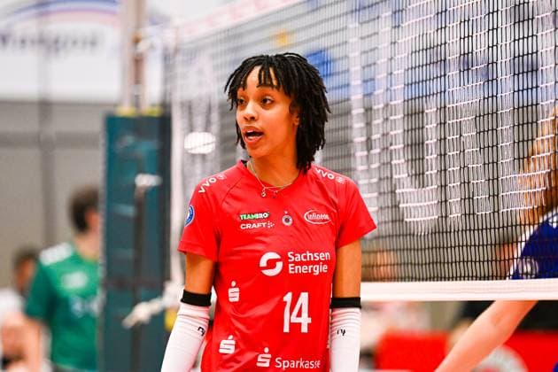 1 Volleyball Bundesliga Women, Dresdner SC vs VC Neuwied, Dresden, 24 01 2024 Tia Jimerson Dresdner SC, 14 1 Volleyball Bundesliga Women, Dresdner SC vs VC Neuwied on 24 01 2024 at the Margon Arena Dresden Copyright: xBEAUTIFULxSPORTS Hoepnerx