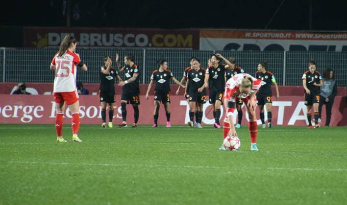24 01 2024, xgrfx, Football Champions League Women, AS Roma FC Bayern Munich emspor, v l goal, Valentina Giacinti AS Roma DFL DFB REGULATIONS PROHIBIT ANY USE OF PHOTOGRAPHS as IMAGE SEQUENCES and or QUASI VIDEO Rome