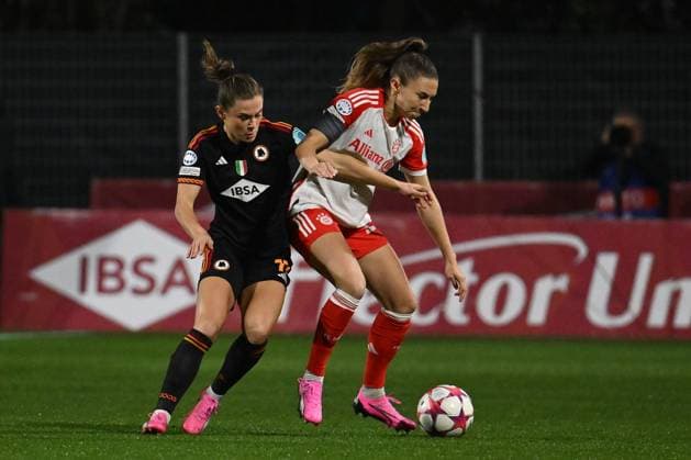 Emilie Haavi of A.S. Roma Women and Katharina Naschenweng of FC Bayern Munchen during the day 5 Group C of the UEFA Women s Champions League between A.S. Roma vs F.C. Bayern Munchen, 24 January 2024 at the Stadio Tre Fontane in Rome, Italy.  Copyright: xDomenicoxCippitelli IPAxSportx x xx IPA_42928474 IPA_Agency_IPA42928474