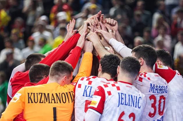 Germany v Croatia - Men s EHF Euro 2024 COLOGNE, GERMANY - JANUARY 24: Players of Croatia celebrates after winning the Men s EHF Euro 2024 main round match between Germany and Croatia at Lanxess Arena on January 24, 2024 in Cologne, Germany. SanjinxStrukic PIXSELL