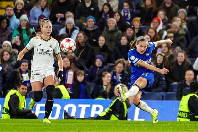 Chelsea Women v Real Madrid Women UEFA Women s Champions League 24 01 2024. Group D Guro Reiten (11) of Chelsea shoots towards the goal during the UEFA Women s Champions League match between Chelsea Women and Real Madrid Women at Stamford Bridge, London, England on 24 January 2024. Editorial use only , Copyright: xNigelxKeenex PSI-18880-0042