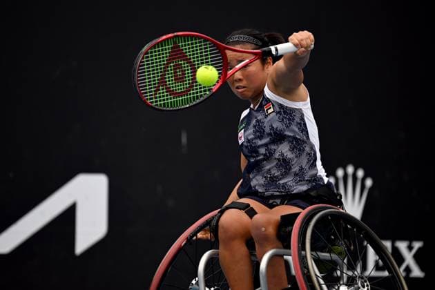 TENNIS AUSTRALIAN OPEN, Yui Kamiji of Japan in action during her Women?s Wheelchair Singles semifinal against Kgothatso Montjane of South Africa on Day 12 of the 2024 Australian Open at Melbourne Park in Melbourne, Thursday, January 25, 2024. ( NO ARCHIVING, EDITORIAL USE ONLY, NO USE IN BOOKS WITHOUT CONSENT MELBOURNE VICTORIA AUSTRALIA  Copyright: xJAMESxROSSx 20240125001893262688