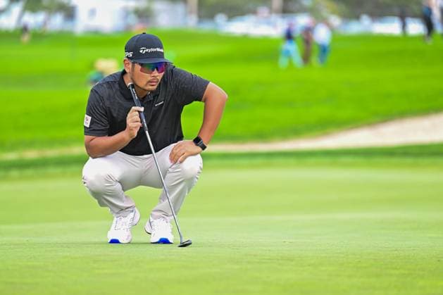 January 24, 2024: Ryo Hisatsune lines up a putt on the 18th hole during the first round of the Farmers Insurance Open at Torrey Pines North in San Diego, California. CSM San Diego USA - ZUMAc04_ 20240124_zma_c04_066 Copyright: xJustinxFinex