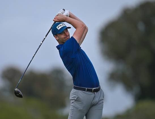 January 24, 2024: Victor Perez tees off on the 18th hole during the first round of the Farmers Insurance Open at Torrey Pines North in San Diego, California. CSM San Diego USA - ZUMAc04_ 20240124_zma_c04_068 Copyright: xJustinxFinex