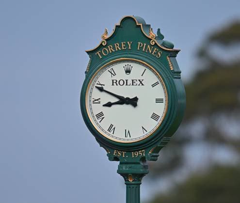 January 24, 2024: The clock at Torrey Pines golf course shortly before the first round of the Farmers Insurance Open at Torrey Pines in San Diego, California. CSM San Diego USA - ZUMAc04_ 20240124_zma_c04_074 Copyright: xJustinxFinex