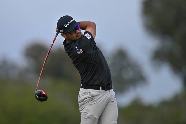 PGA, Golf Herren Golf 2024: Farmers Insurance Open JAN 24 January 24, 2024: Ryo Hisatsune tees off on the 18th hole during the first round of the Farmers Insurance Open at Torrey Pines North in San Diego, California. Justin Fine CSM (Credit Image: Justin Fine Cal Media) San Diego Ca USA EDITORIAL USE ONLY Copyright: xx ZUMA-20240124_zma_c04_073.jpg JustinxFinex csmphotothree226688