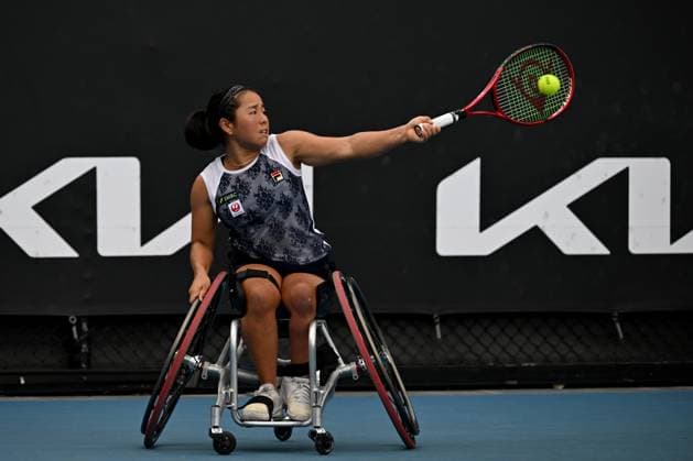 TENNIS AUSTRALIAN OPEN, Yui Kamiji of Japan celebrates in action during her Women?s Wheelchair Singles semifinal win against Kgothatso Montjane of South Africa on Day 12 of the 2024 Australian Open at Melbourne Park in Melbourne, Thursday, January 25, 2024. ( NO ARCHIVING, EDITORIAL USE ONLY, NO USE IN BOOKS WITHOUT CONSENT MELBOURNE VICTORIA AUSTRALIA  Copyright: xJAMESxROSSx 20240125001893272240