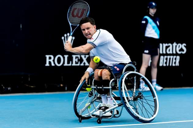 MELBOURNE, VIC - JANUARY 25: Gordon Reid of Great Britain in action during the semifinals of the 2024 Australian Open on January 25 2024, at Melbourne Park in Melbourne, Australia. (Photo by Jason Heidrich Icon Sportswire) TENNIS: JAN 25 Australian Open EDITORIAL USE ONLY Icon240125043