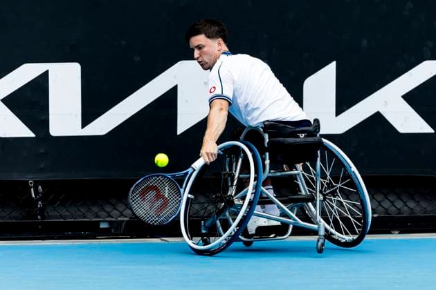 MELBOURNE, VIC - JANUARY 25: Gordon Reid of Great Britain in action during the semifinals of the 2024 Australian Open on January 25 2024, at Melbourne Park in Melbourne, Australia. (Photo by Jason Heidrich Icon Sportswire) TENNIS: JAN 25 Australian Open EDITORIAL USE ONLY Icon240125051